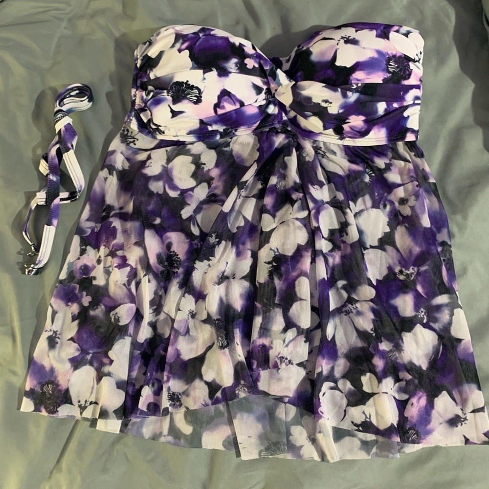 Tahari Purple and White Patterned Dress